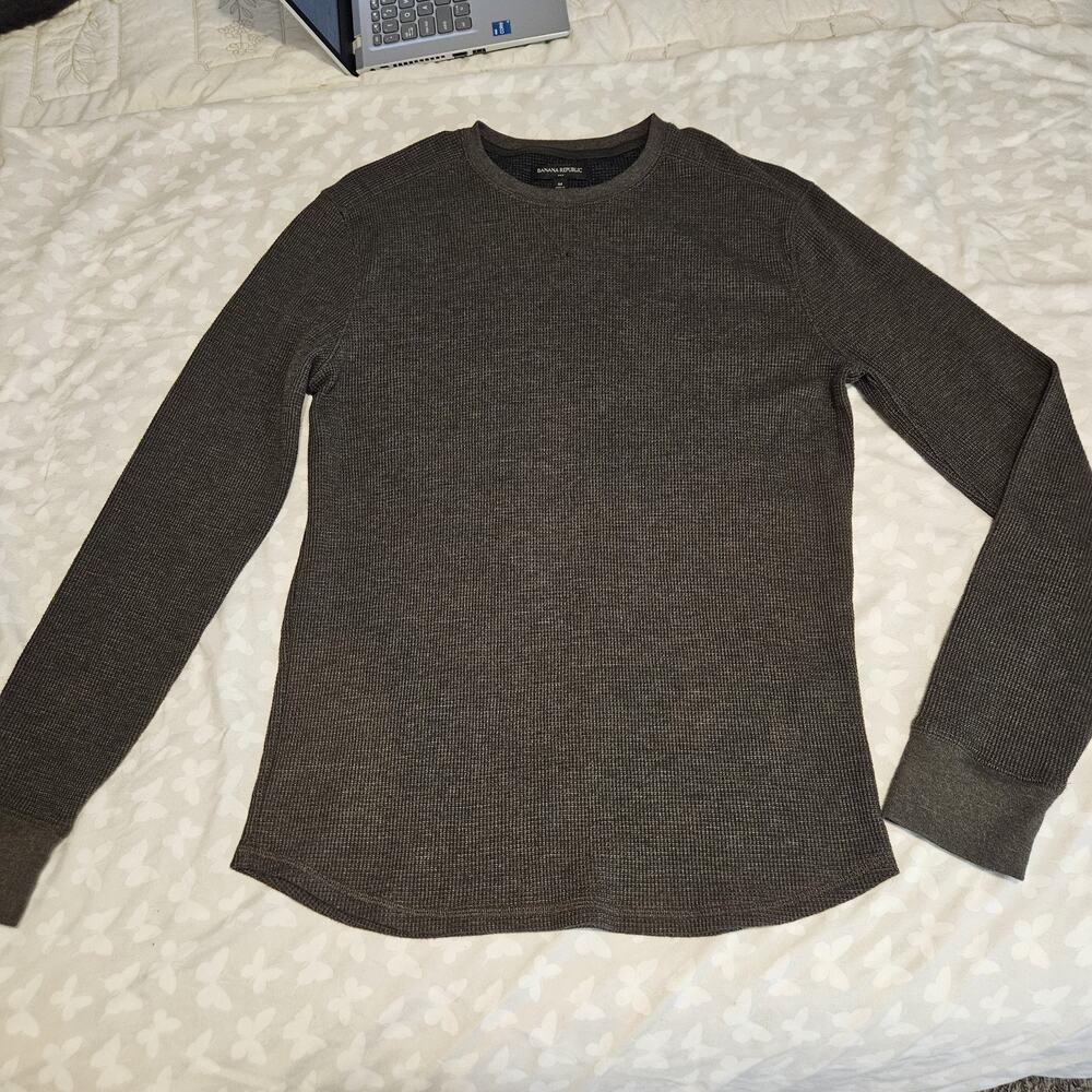 Banana Republic Men's Olive Knit Sweater Waffle-Knit Crew Neck Pullover M